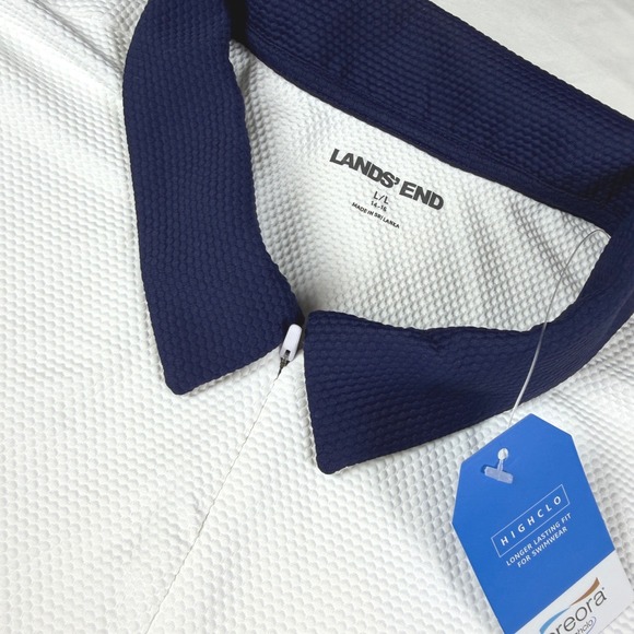 Lands' End Other - Lands' End Swim Shirt Womens L White Navy Quarter Zip Short Sleeve UPF 50 NWT